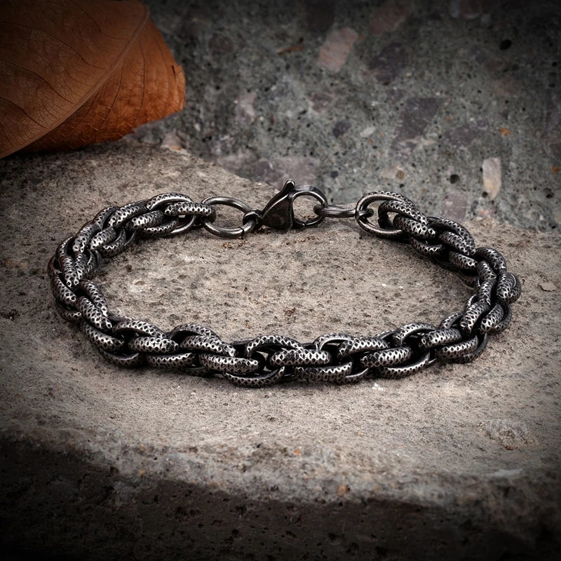 Bracelet chaîne maillons texturés acier homme – Vintage | WristArt