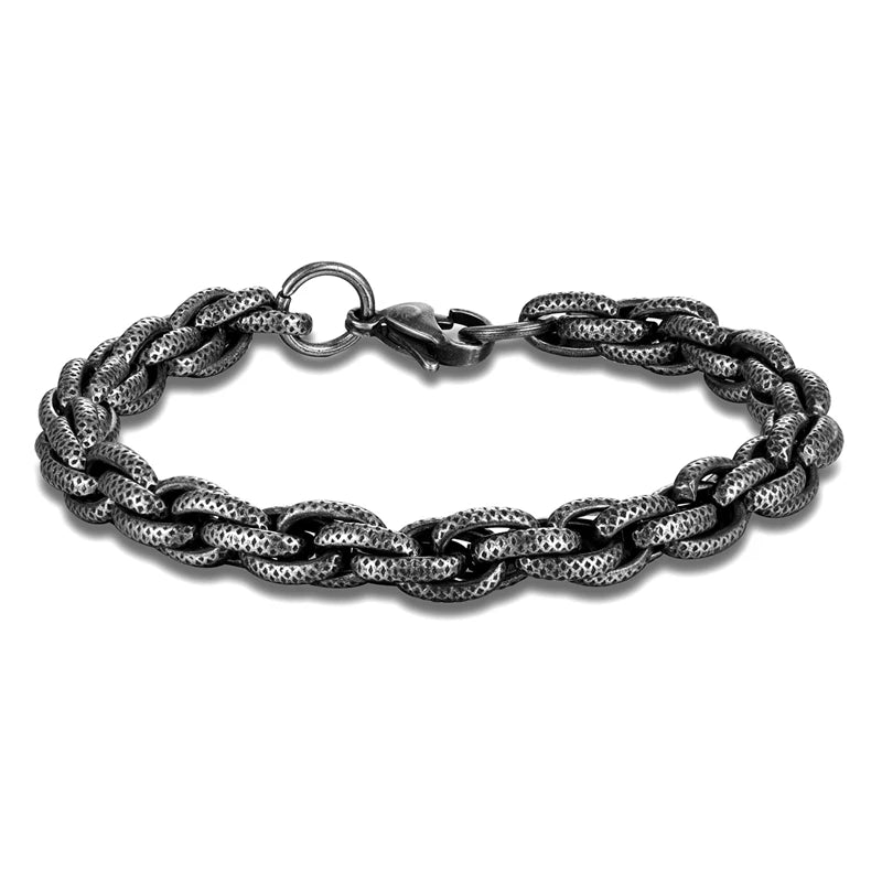 Bracelet chaîne maillons texturés acier homme – Vintage | WristArt Argent vieilli / 19 cm