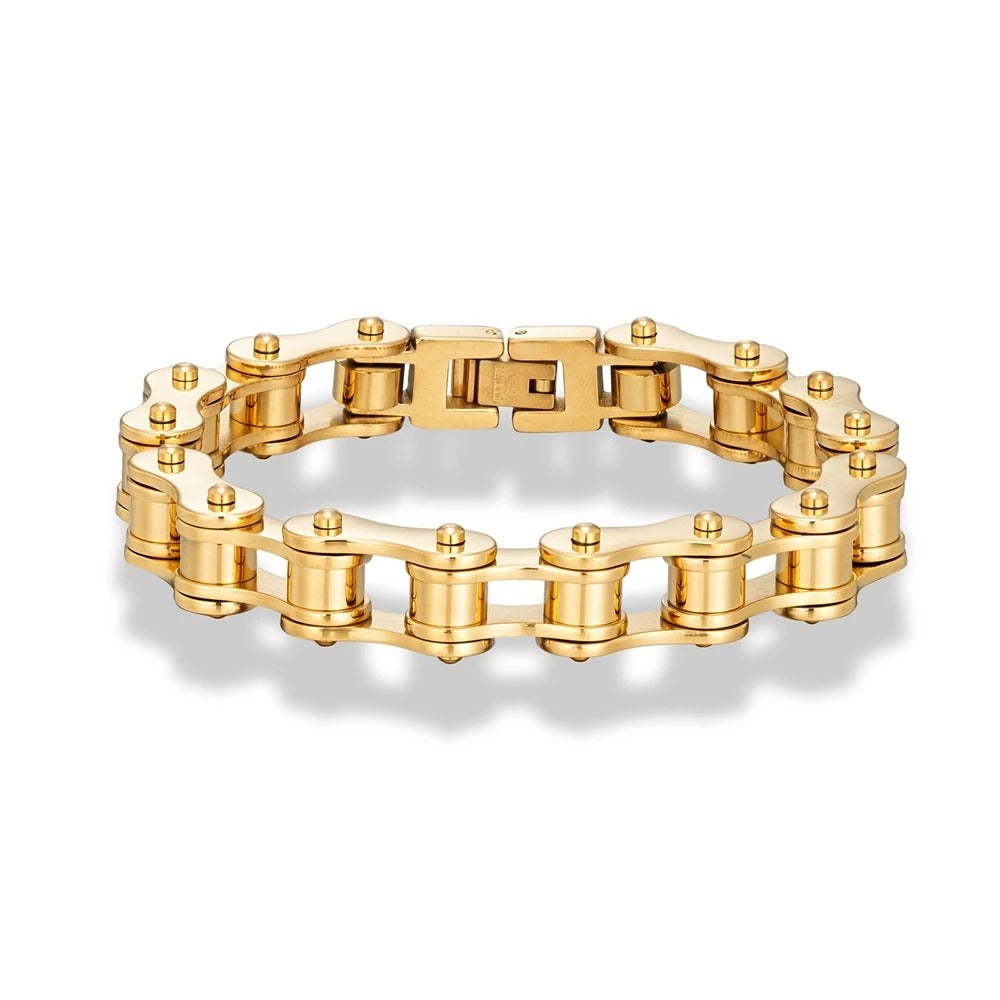 Bracelet chaîne moto acier homme – Roller vintage | WristArt Or / 19cm