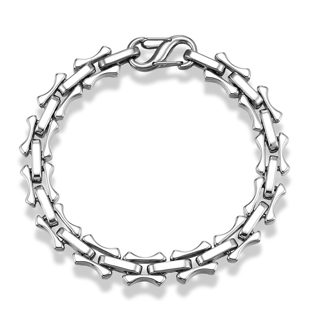 Bracelet chaîne os acier homme punk rock 10mm | WristArt Argent / 19 cm