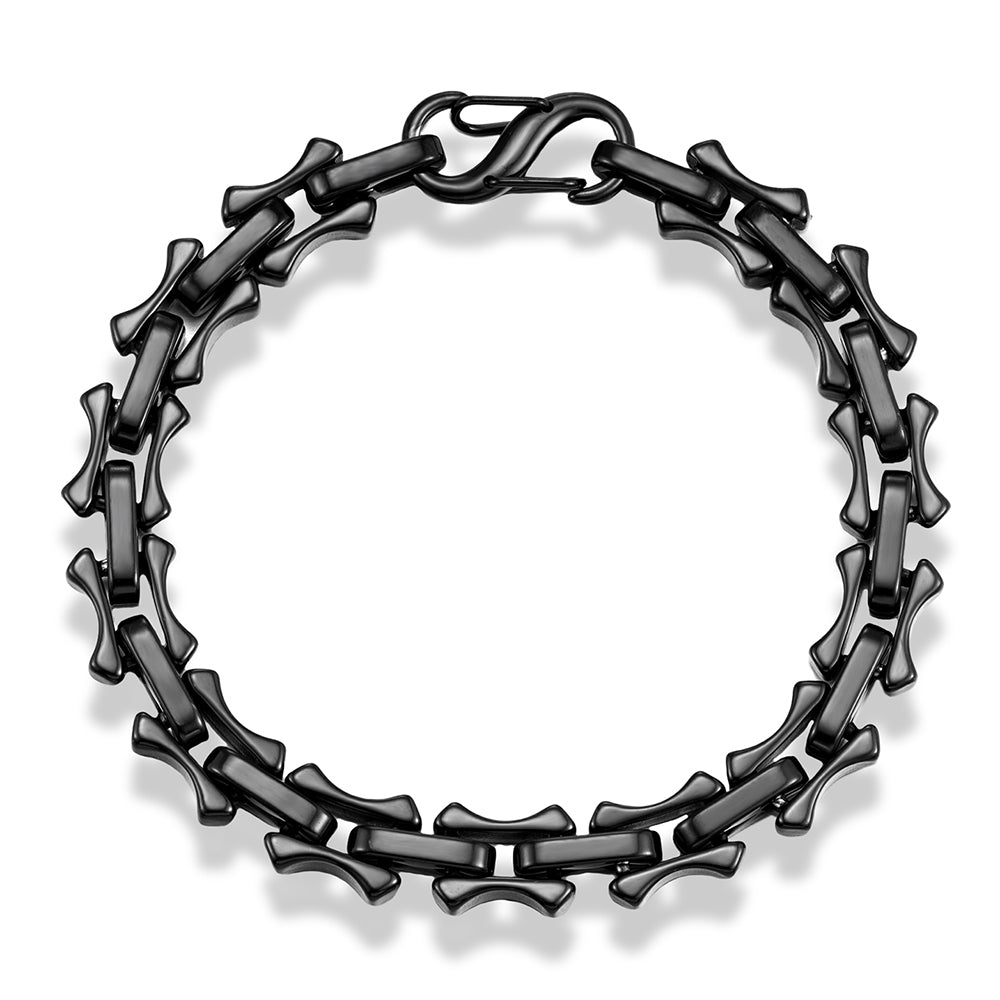 Bracelet chaîne os acier homme punk rock 10mm | WristArt Noir / 19 cm
