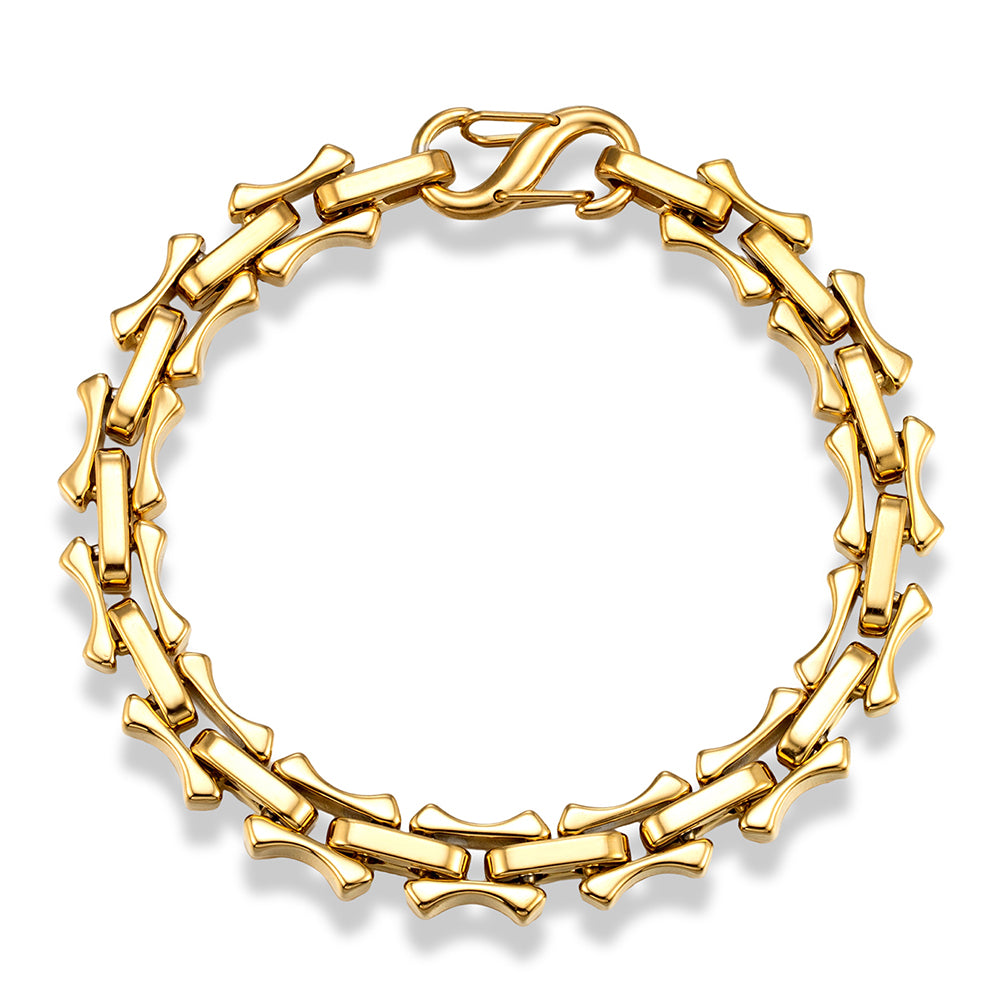 Bracelet chaîne os acier homme punk rock 10mm | WristArt Or / 19 cm