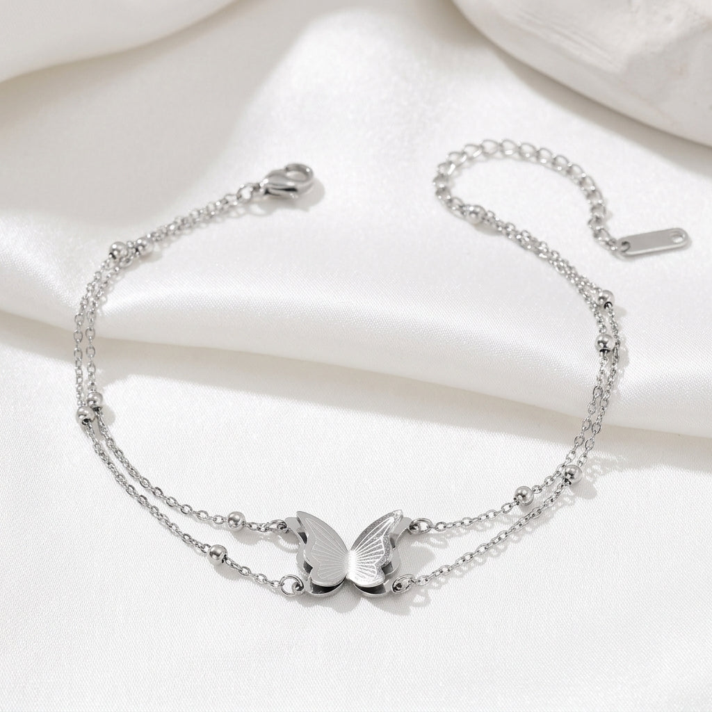 Bracelet Cheville Asymétrique Acier 304 Points Ronds | WristArt Argent