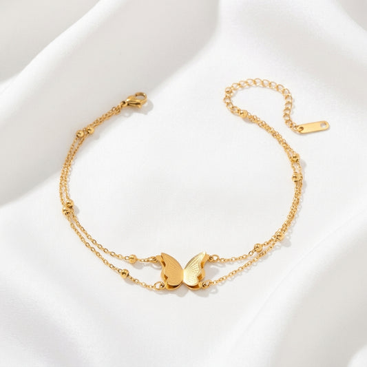 Bracelet Cheville Asymétrique Acier 304 Points Ronds | WristArt Dorée