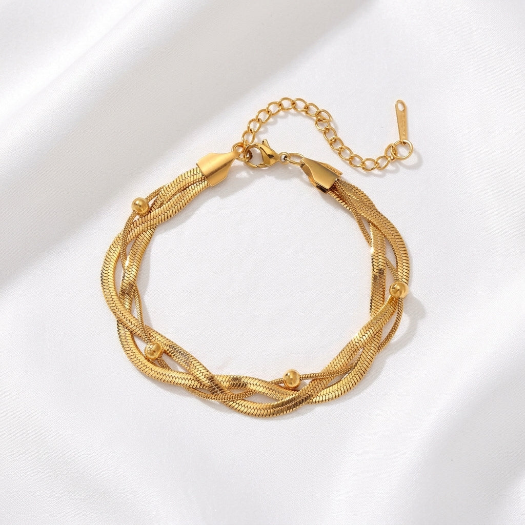 Bracelet Cheville Asymétrique Femme Plaqué Or 18K | WristArt Modèle 1