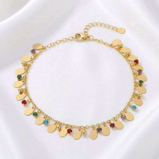 Bracelet Cheville Asymétrique Goutte d'Eau Zircon Doré | WristArt