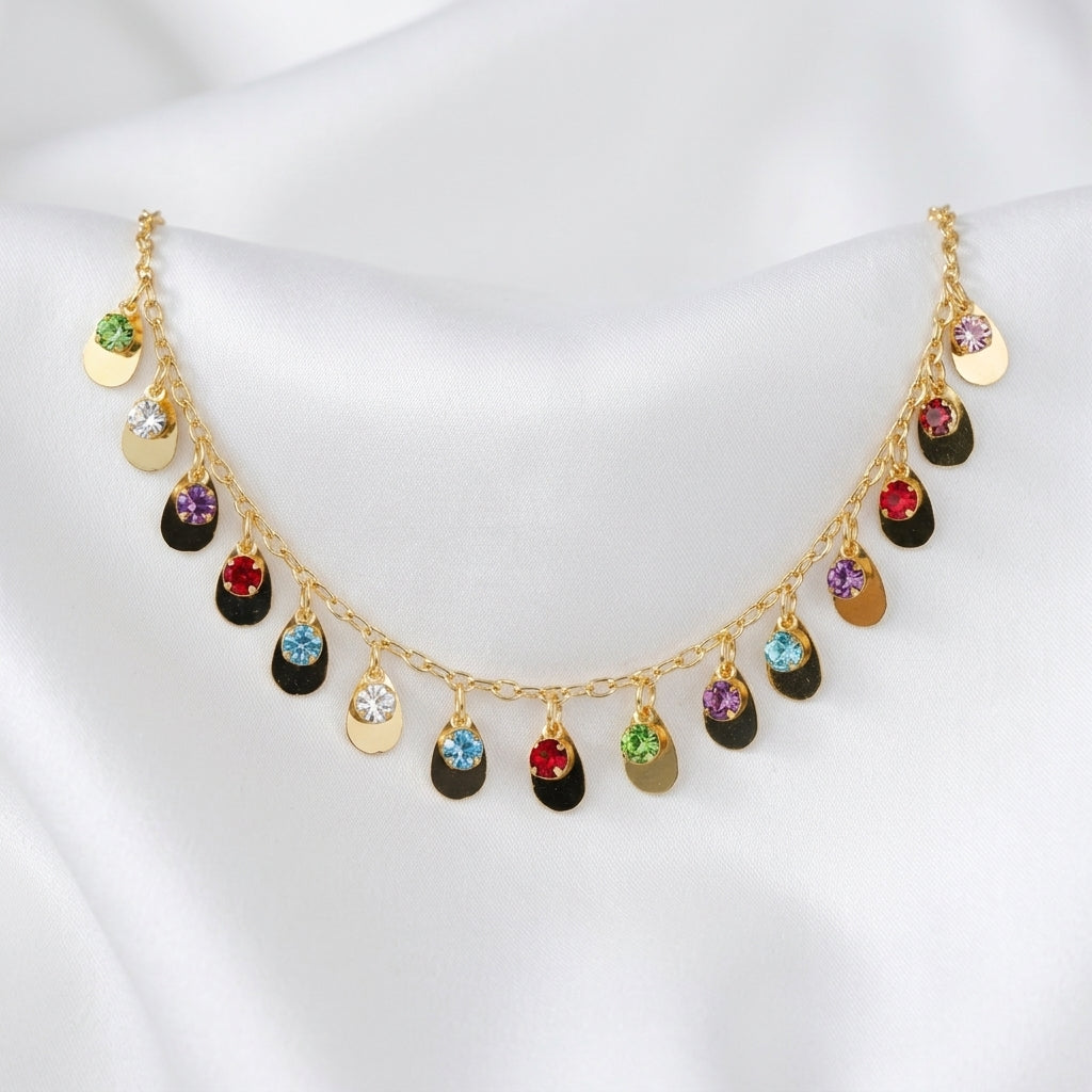 Bracelet Cheville Asymétrique Goutte d'Eau Zircon Doré | WristArt