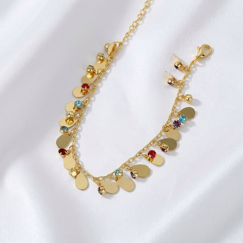 Bracelet Cheville Asymétrique Goutte d'Eau Zircon Doré | WristArt
