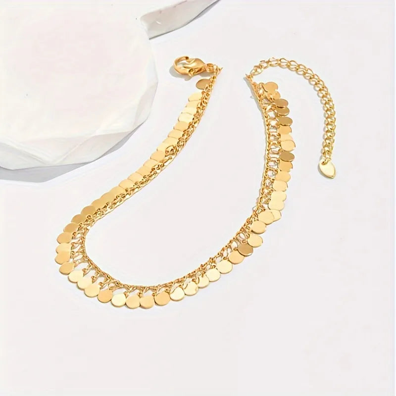 Bracelet Cheville Asymétrique Perles Rondes Acier Doré | WristArt 21 cm / Doré / 1 pièce
