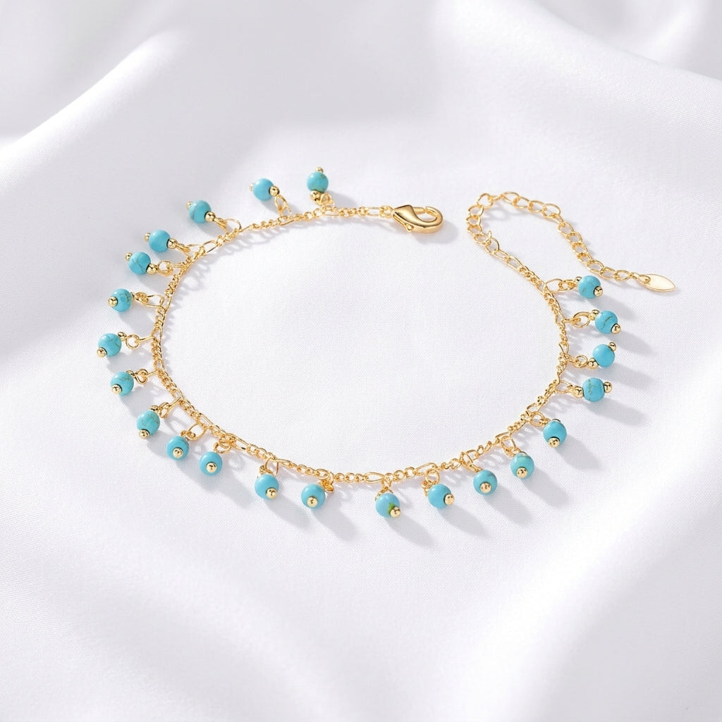 Bracelet Cheville Breloques Turquoise Dor� | WristArt
