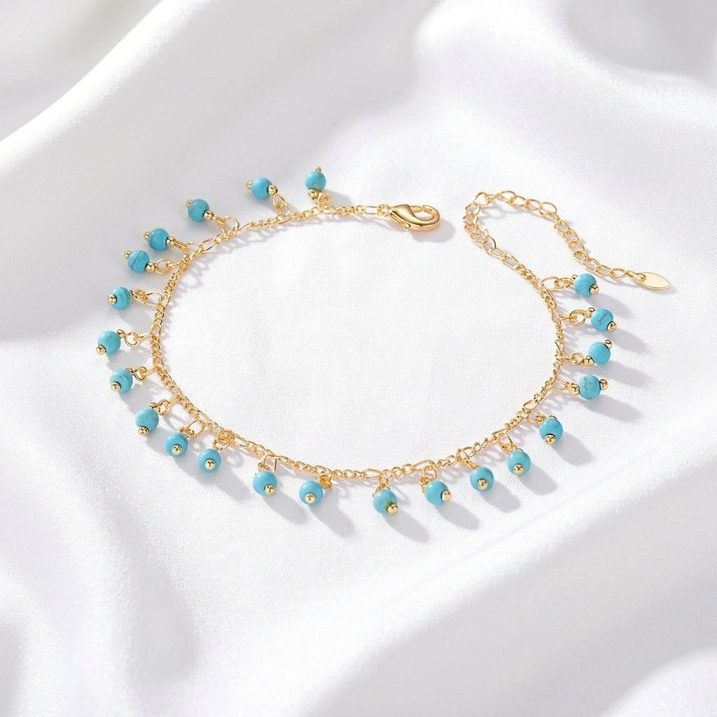 Bracelet Cheville Breloques Turquoise Doré | WristArt