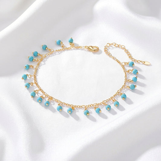 Bracelet Cheville Breloques Turquoise Doré | WristArt