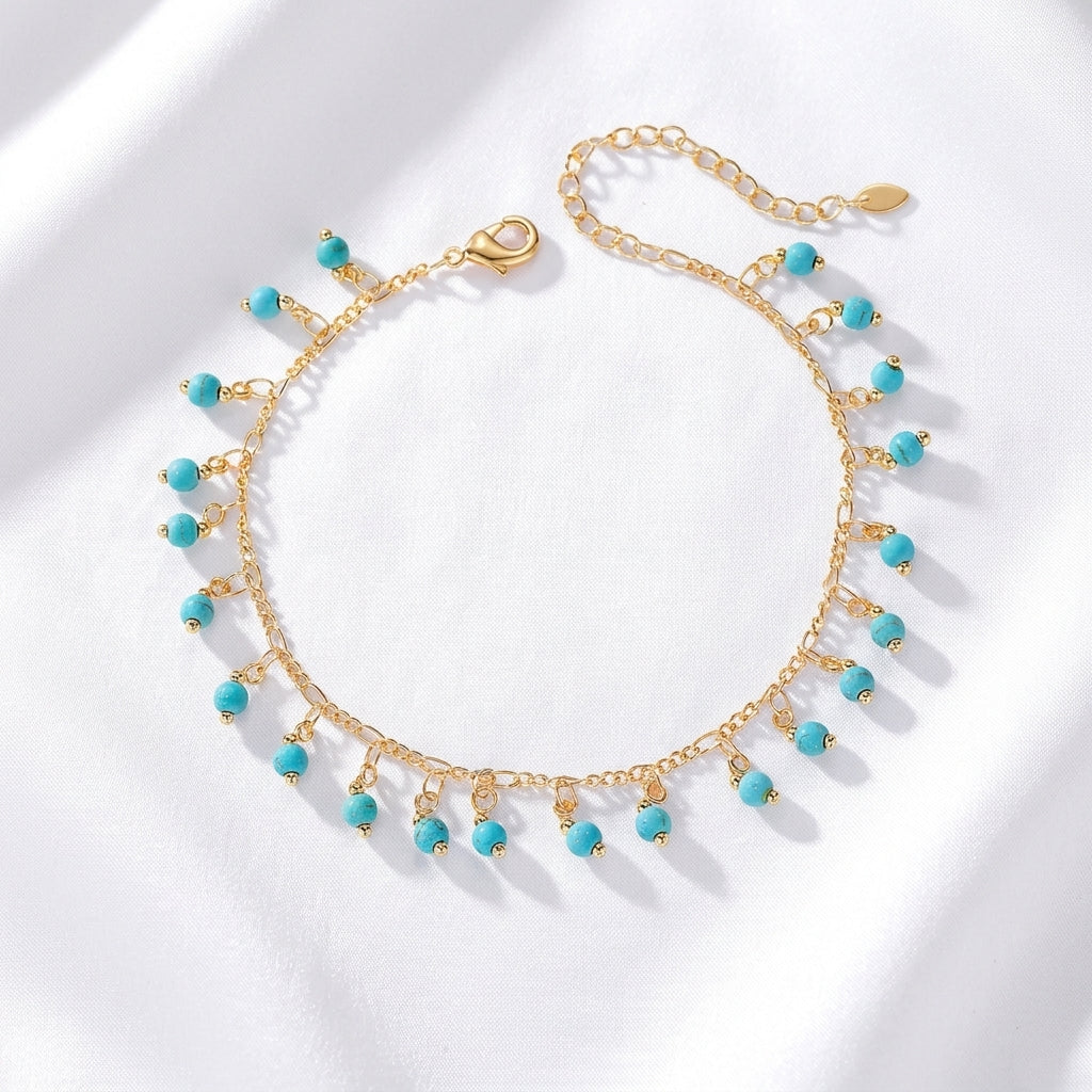 Bracelet Cheville Breloques Turquoise Doré | WristArt