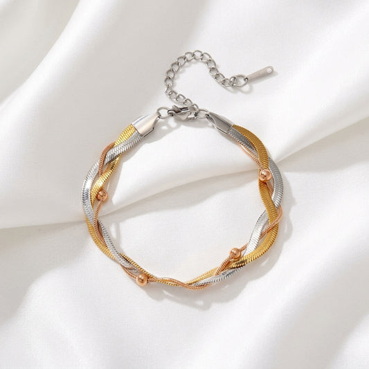 Bracelet Cheville Chaîne Tricolore Doré | WristArt Modèle 2
