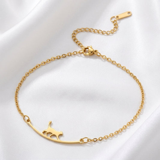 Bracelet Cheville Chat Asymétrique Acier Doré 18K | WristArt