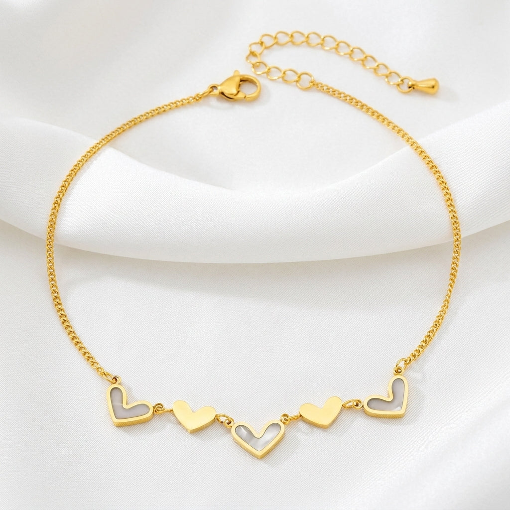 Bracelet Cheville Cœur Acier Inoxydable Doré Argenté | WristArt Doré