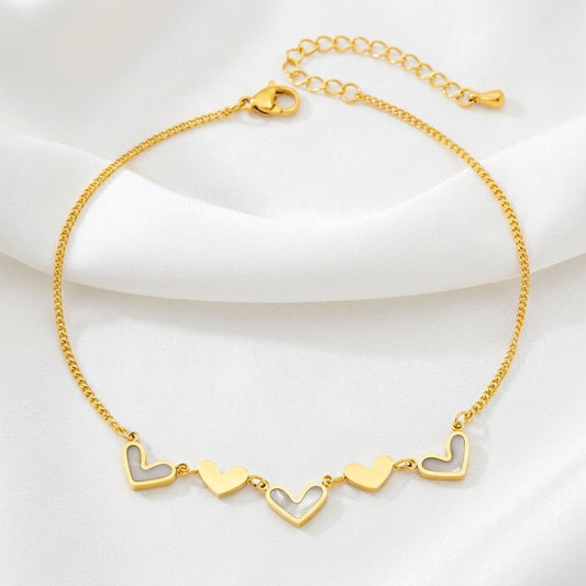 Bracelet Cheville Cœur Acier Inoxydable Doré Argenté | WristArt Doré