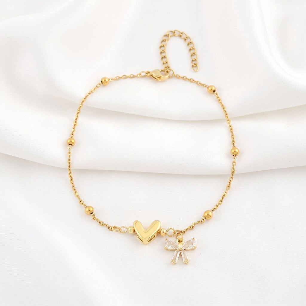Bracelet Cheville Cœur Cristal 4 Coloris Doré | WristArt Blanc