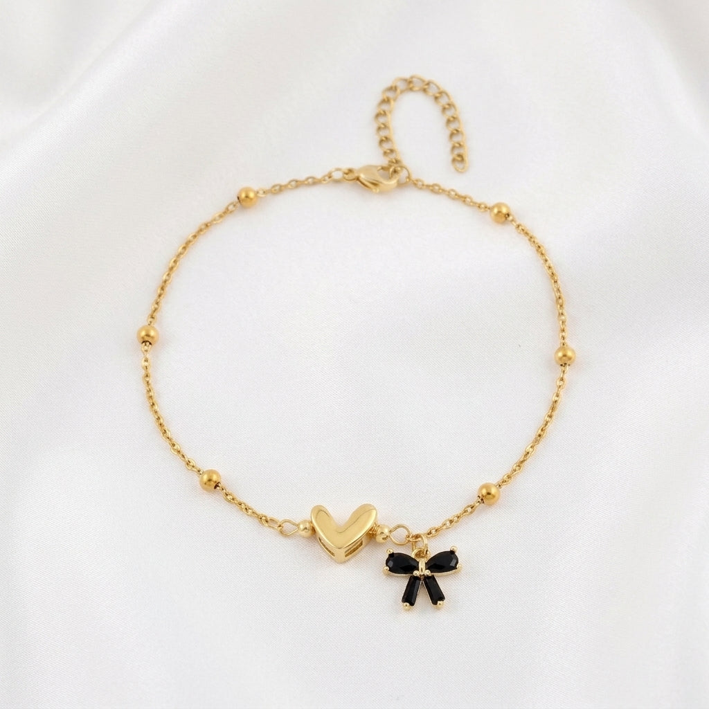 Bracelet Cheville Cœur Cristal 4 Coloris Doré | WristArt Noir