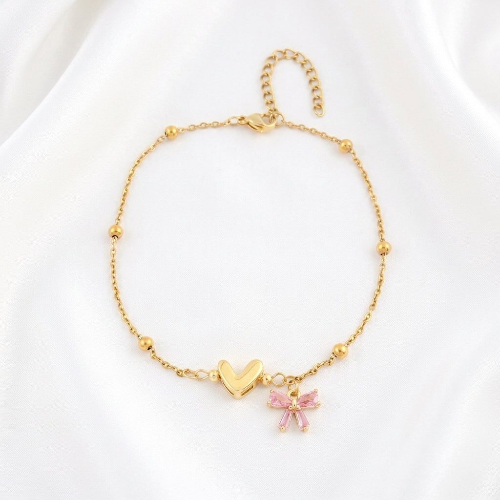 Bracelet Cheville Cœur Cristal 4 Coloris Doré | WristArt Rose
