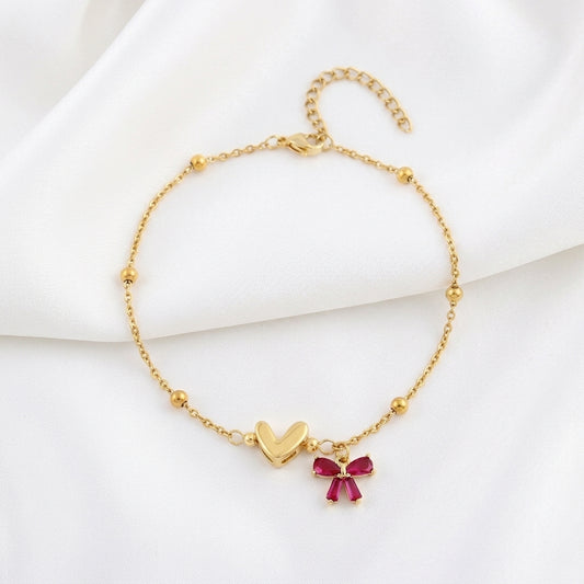 Bracelet Cheville Cœur Cristal 4 Coloris Doré | WristArt Rouge