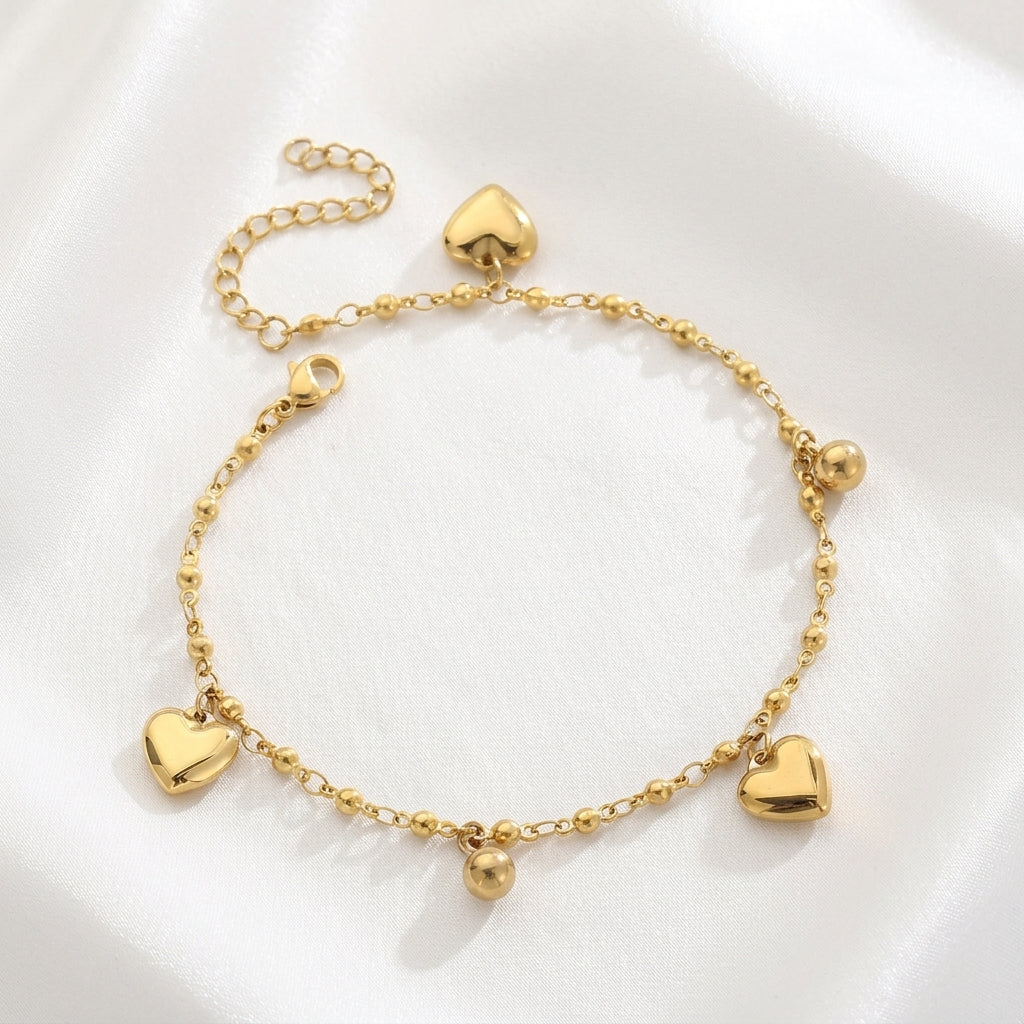 Bracelet Cheville Cœur Doré Acier Waterproof PVD | WristArt