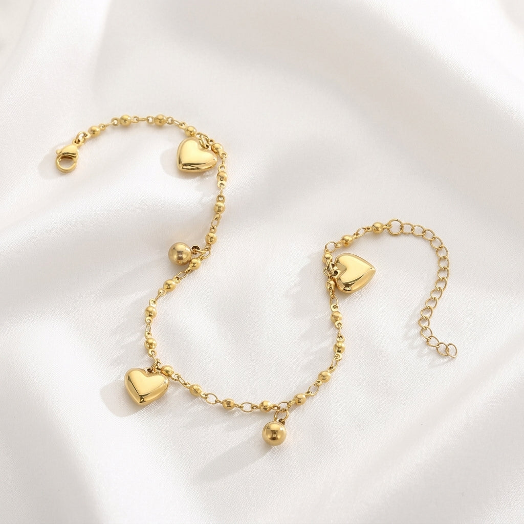 Bracelet Cheville Cœur Doré Acier Waterproof PVD | WristArt
