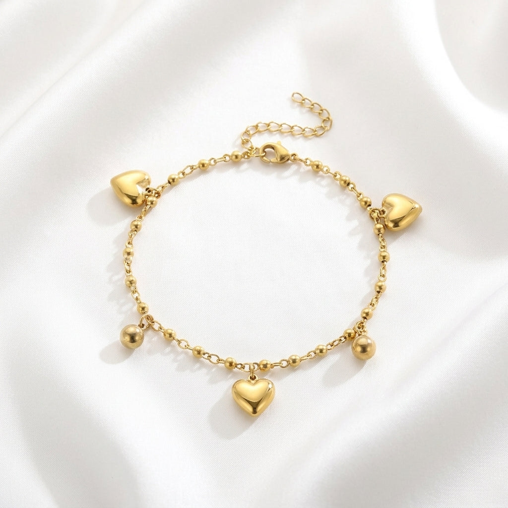 Bracelet Cheville Cœur Doré Acier Waterproof PVD | WristArt