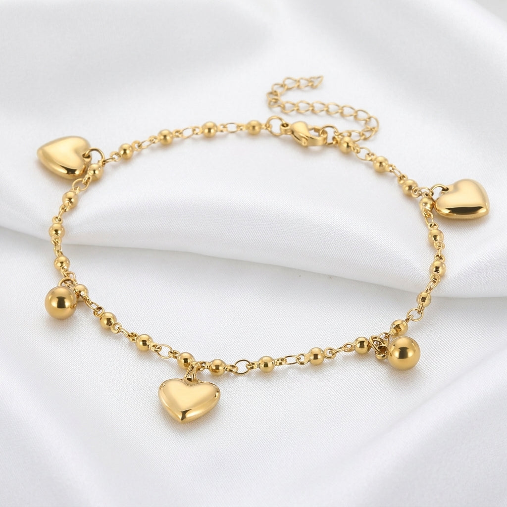 Bracelet Cheville Cœur Doré Acier Waterproof PVD | WristArt Dorée