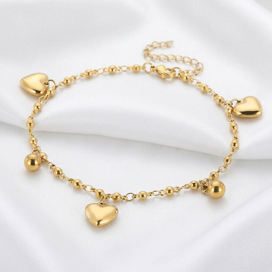 Bracelet Cheville Cœur Doré Acier Waterproof PVD | WristArt Dorée