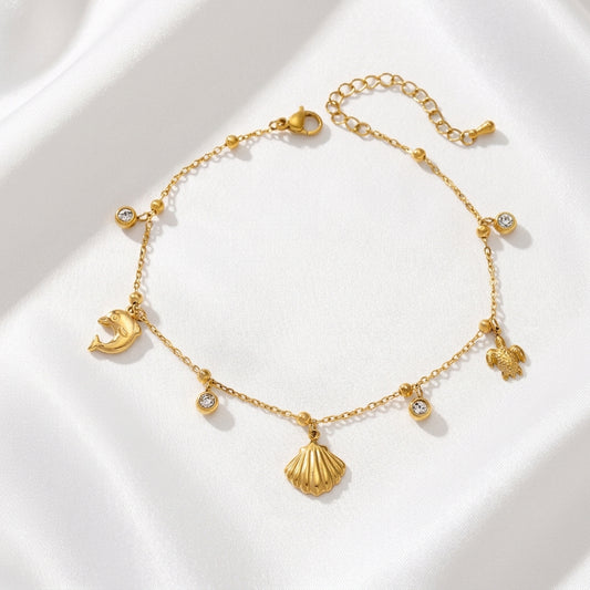 Bracelet Cheville Dauphin Style Marin Acier Zircon | WristArt