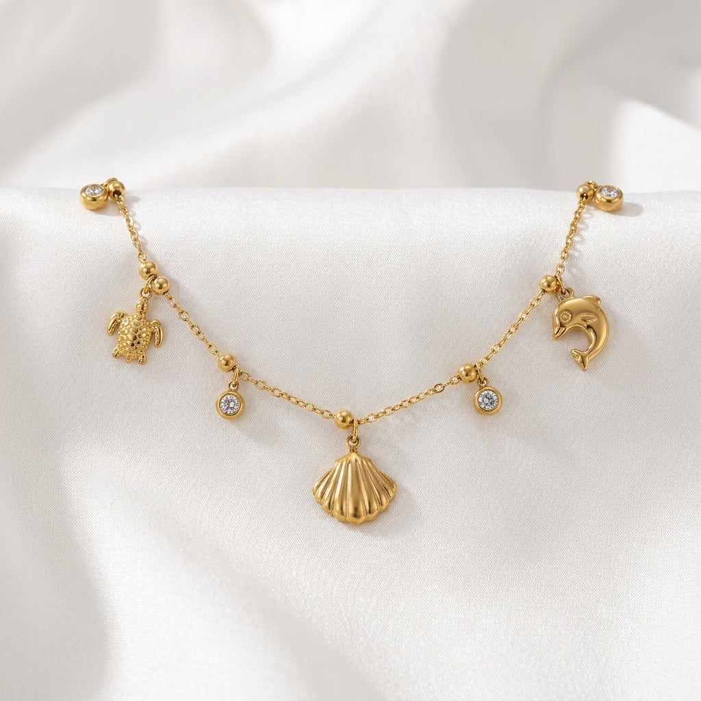Bracelet Cheville Dauphin Style Marin Acier Zircon | WristArt