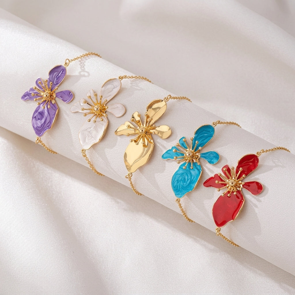 Bracelet Cheville Émail Floral Coloré Femme Tendance | WristArt