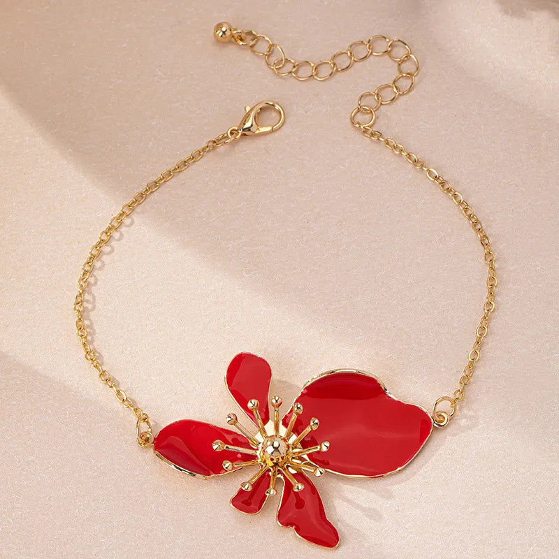 Bracelet Cheville Émail Floral Coloré | WristArt Rouge