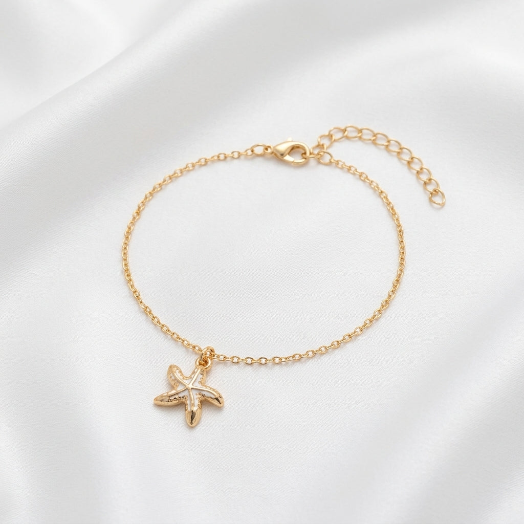 Bracelet Cheville Étoile de Mer Émail Doré Alliage | WristArt