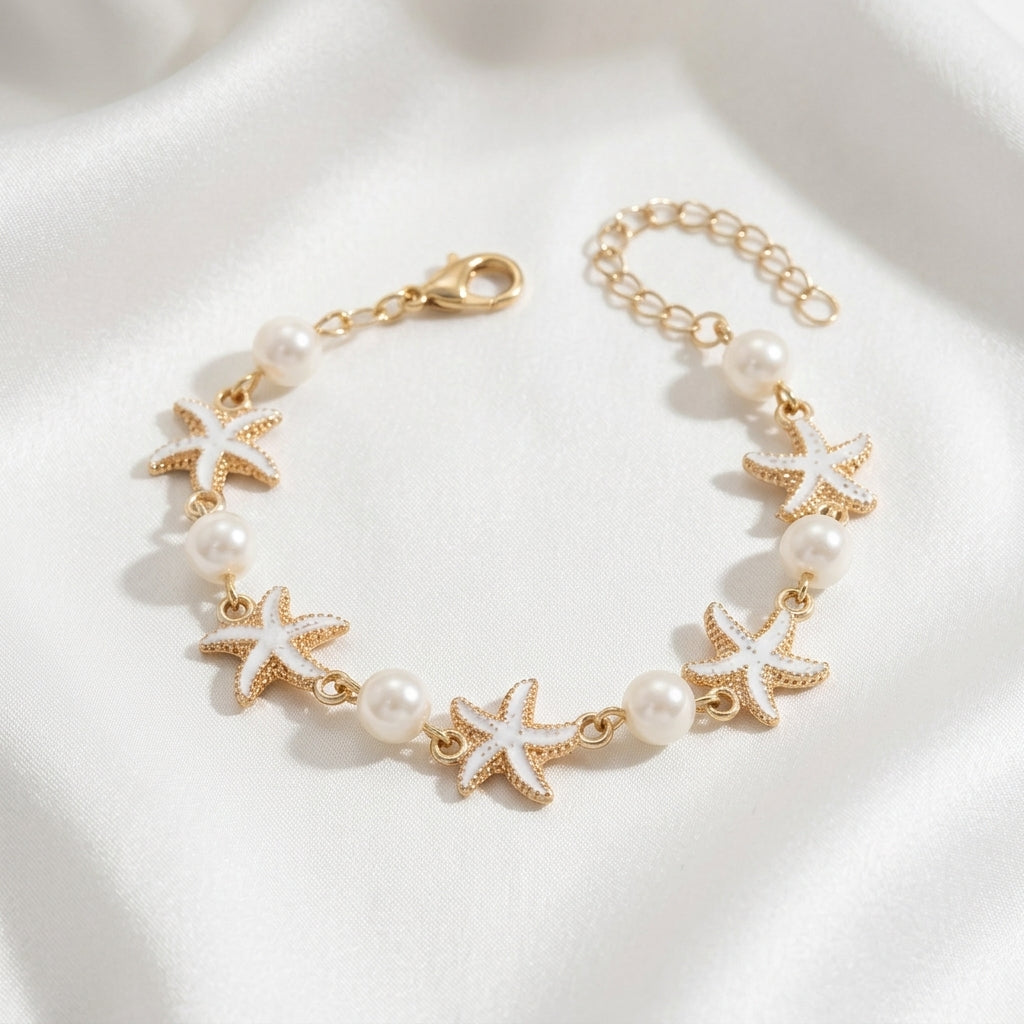Bracelet Cheville Étoile de Mer Émail Doré Alliage | WristArt