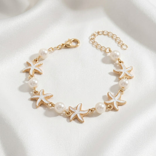 Bracelet Cheville Étoile de Mer Émail Doré Alliage | WristArt