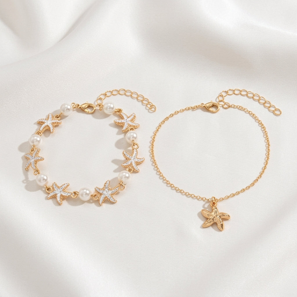 Bracelet Cheville Étoile de Mer Émail Doré Alliage | WristArt