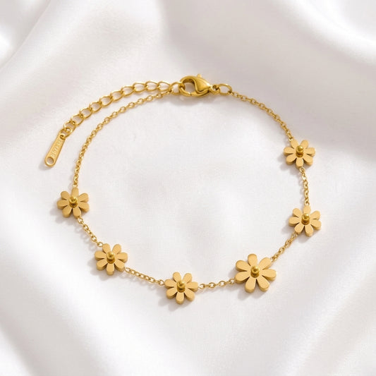 Bracelet Cheville Fleur 3D Acier Inoxydable PVD Doré | WristArt