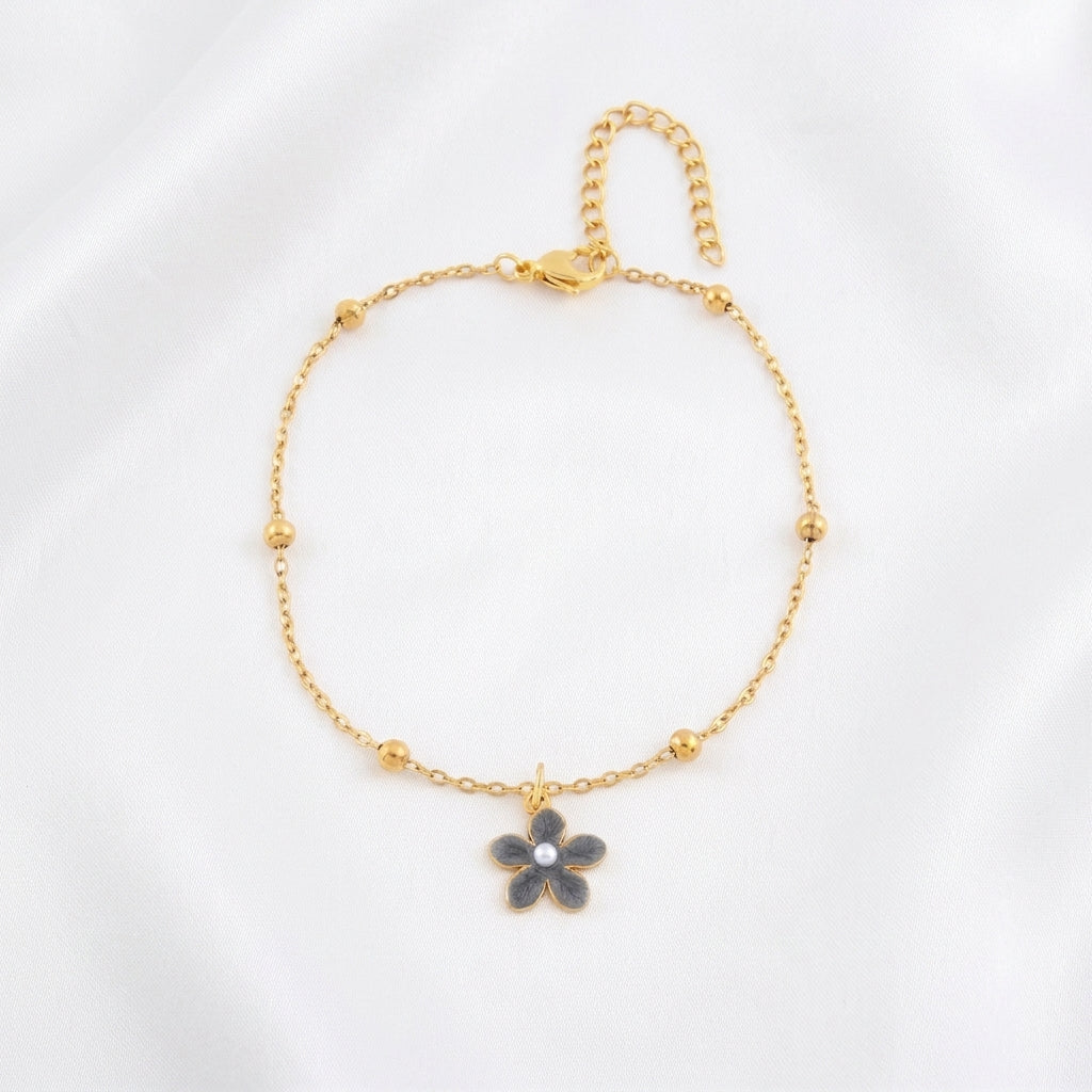 Bracelet Cheville Fleur Acier 201 Doré 4 Coloris | WristArt Gris