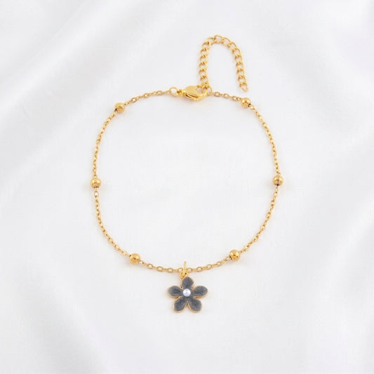 Bracelet Cheville Fleur Acier 201 Doré 4 Coloris | WristArt Gris