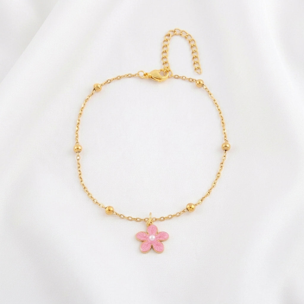 Bracelet Cheville Fleur Acier 201 Doré 4 Coloris | WristArt Rose