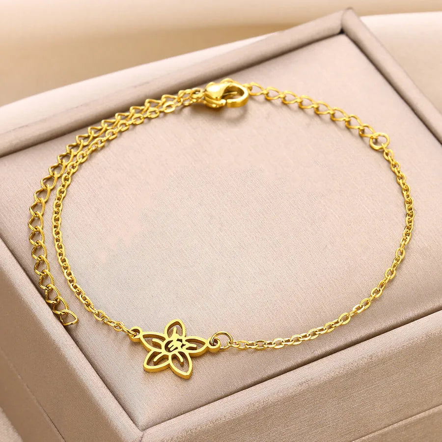 Bracelet Cheville Fleur Acier 304 PVD 18K Doré ou Rosé | WristArt