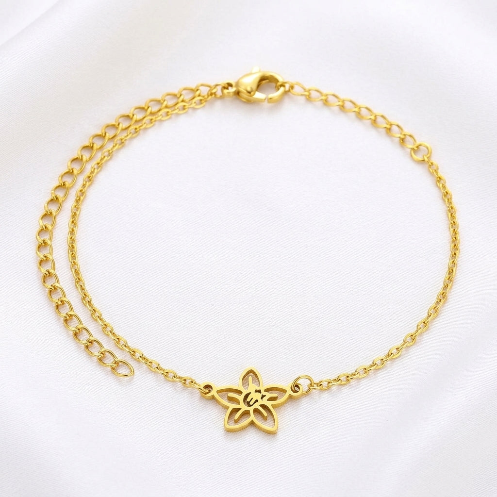 Bracelet Cheville Fleur Acier 304 PVD 18K Doré ou Rosé | WristArt