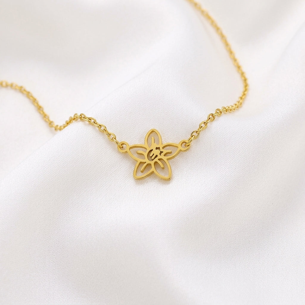Bracelet Cheville Fleur Acier 304 PVD 18K Doré ou Rosé | WristArt