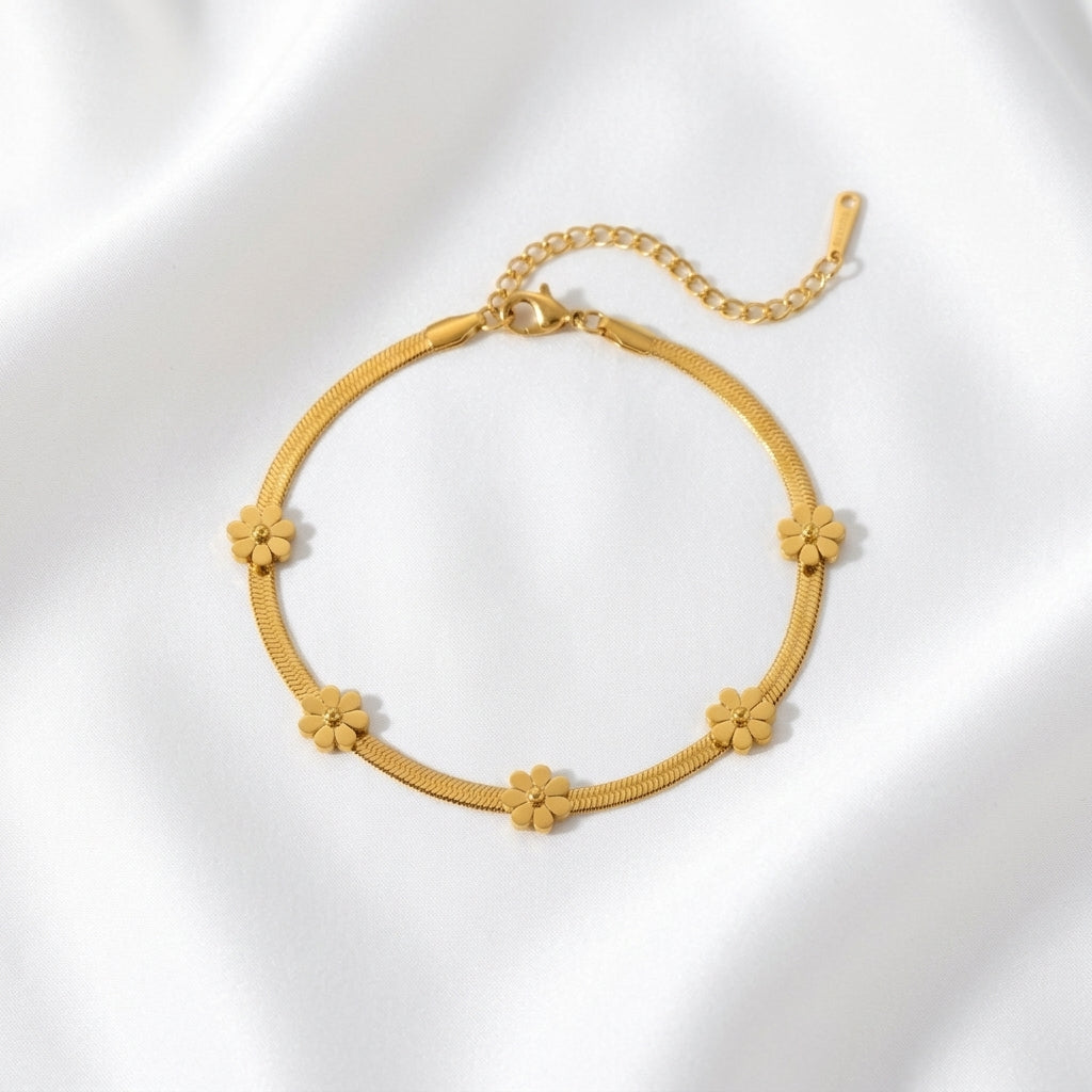 Bracelet Cheville Fleur Hawaïenne Acier 304 Doré | WristArt