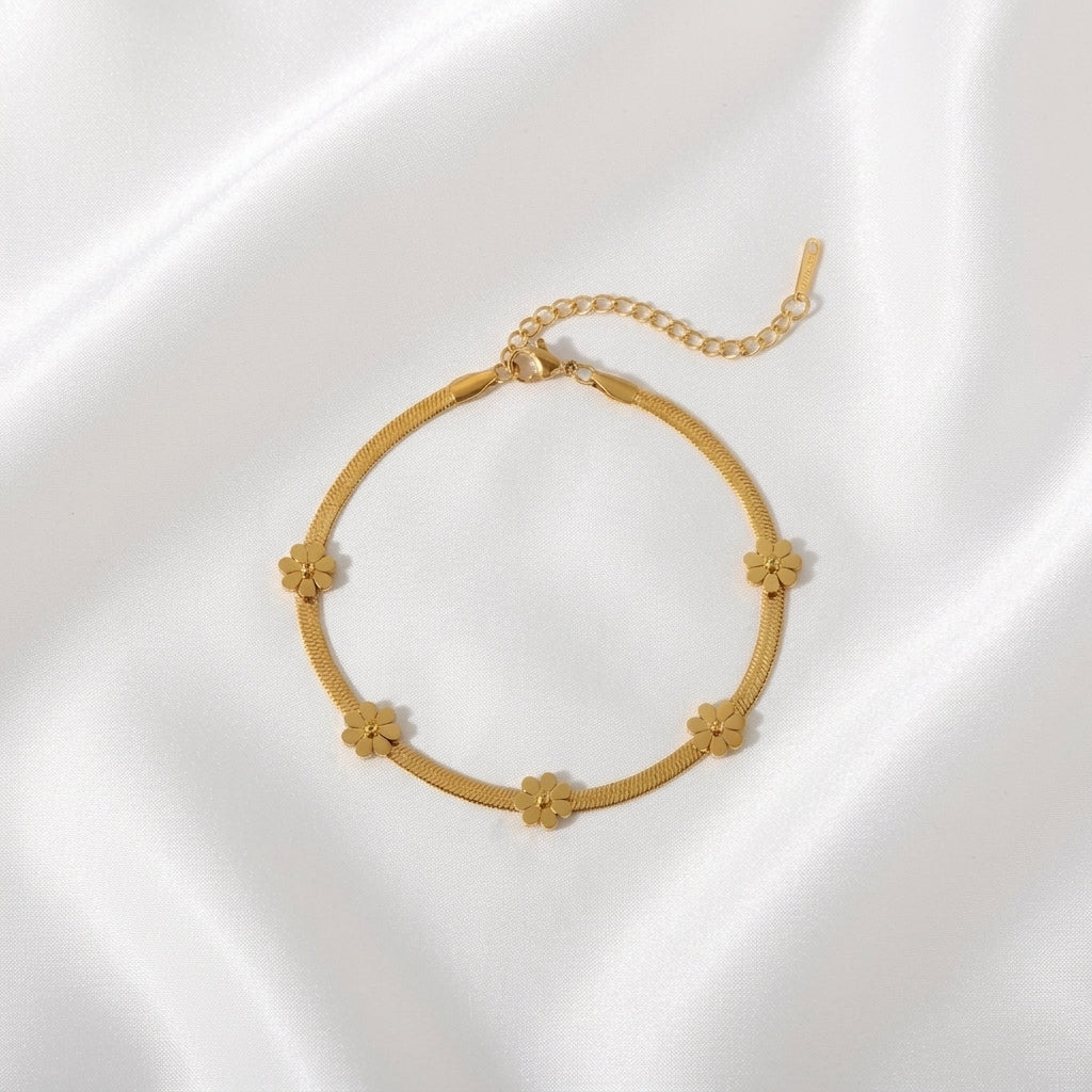Bracelet Cheville Fleur Hawaïenne Acier 304 Doré | WristArt