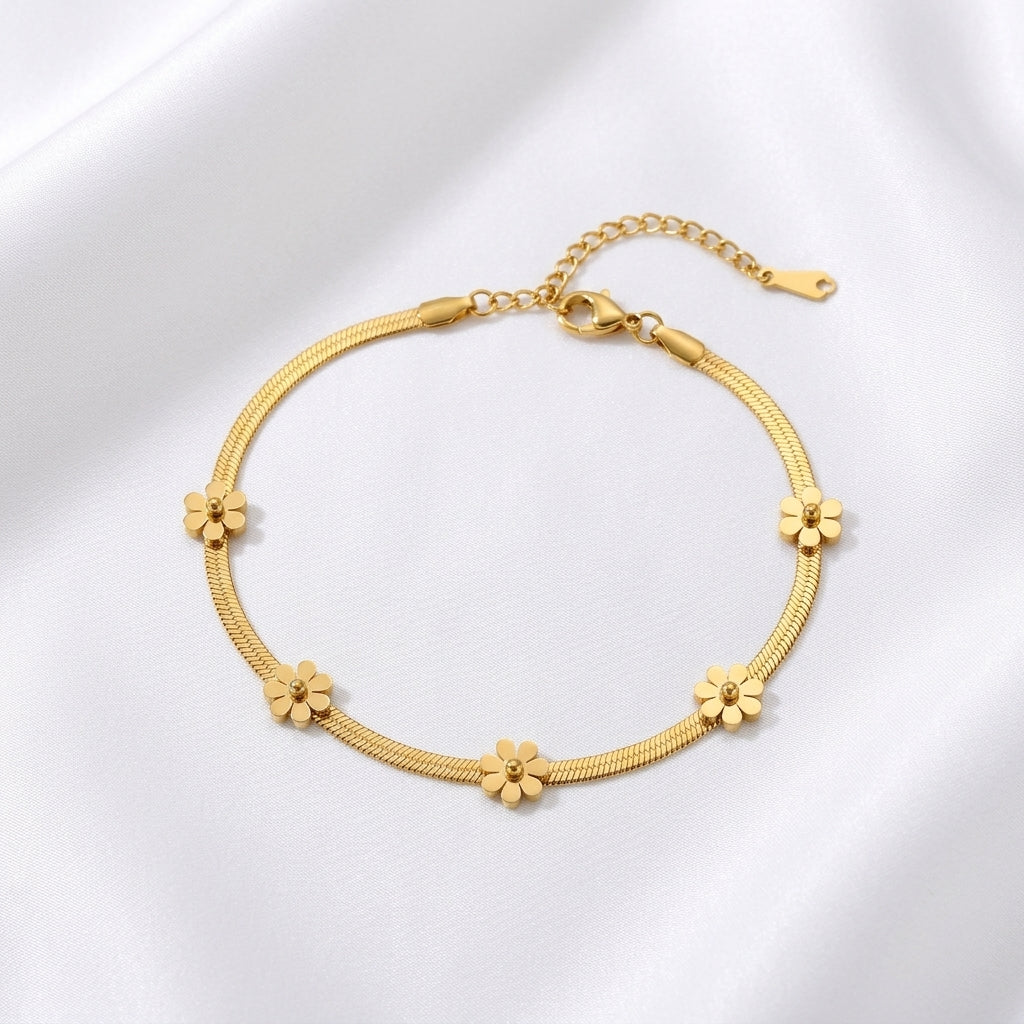 Bracelet Cheville Fleur Hawaïenne Acier 304 Doré | WristArt