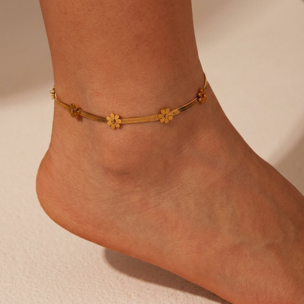 Bracelet Cheville Fleur Hawaïenne Acier 304 Doré | WristArt