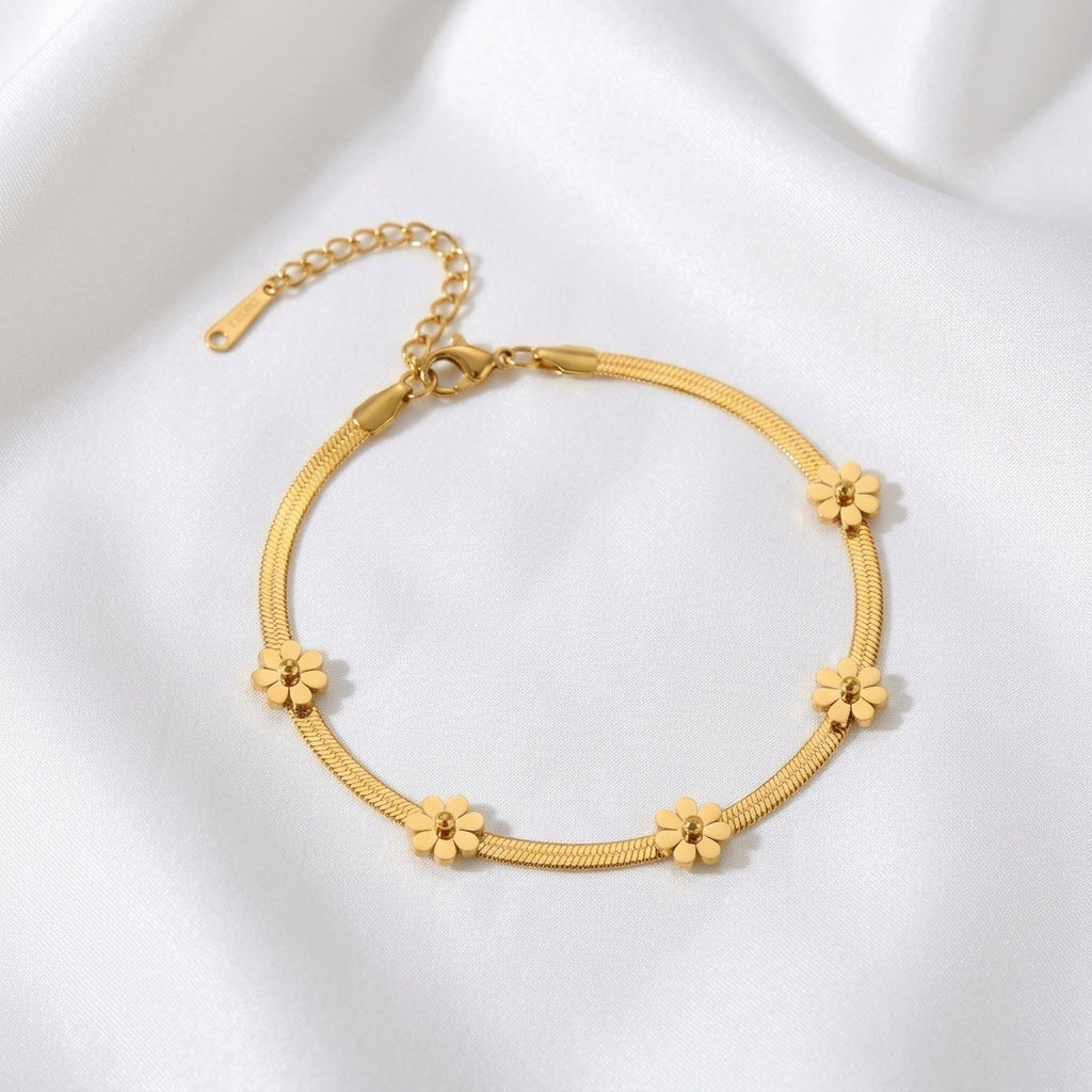 Bracelet Cheville Fleur Hawaïenne Acier 304 Doré | WristArt